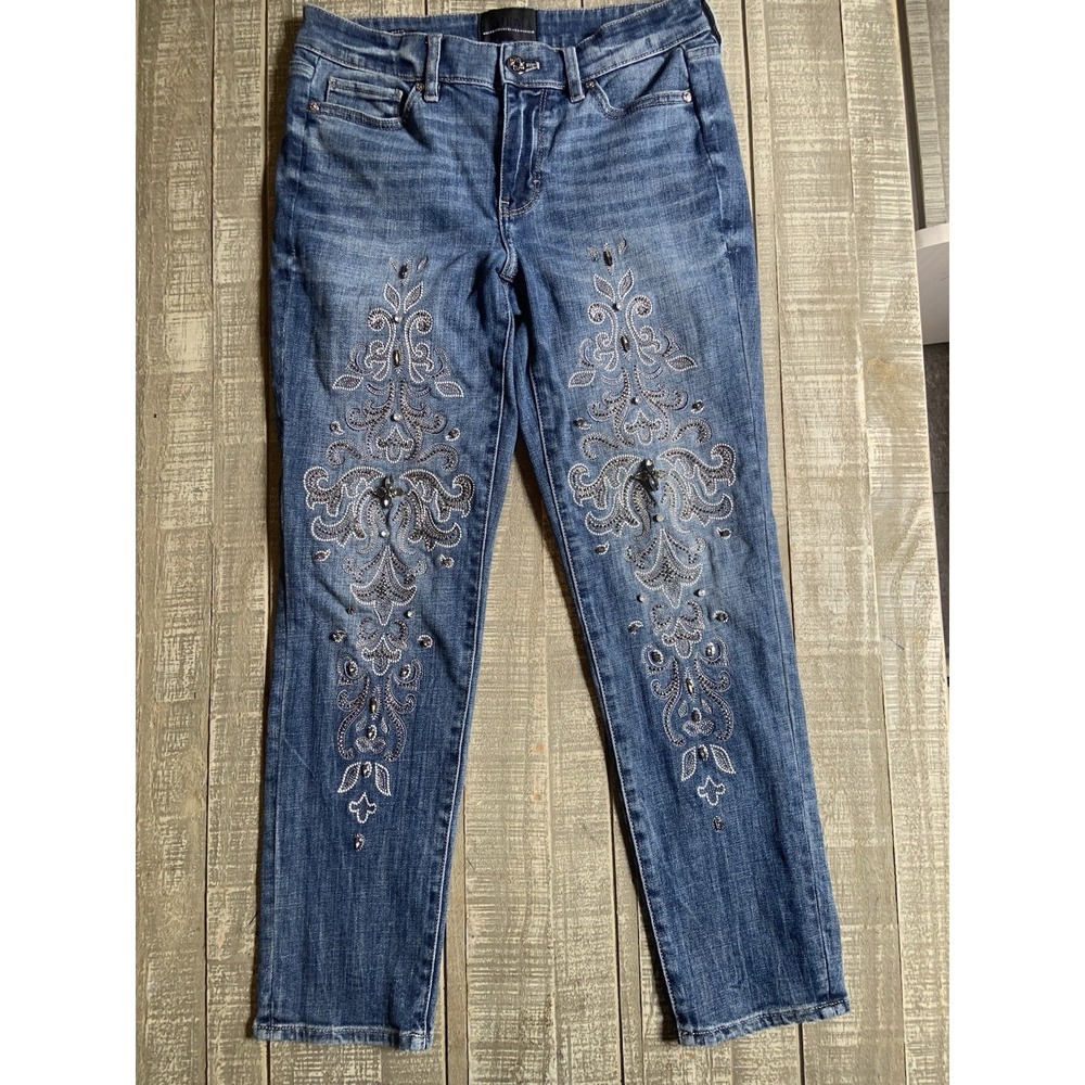 WHITE HOUSE BLACK MARKET Women's Embroidered Mid Rise Skinny Ankle Jeans Size 00